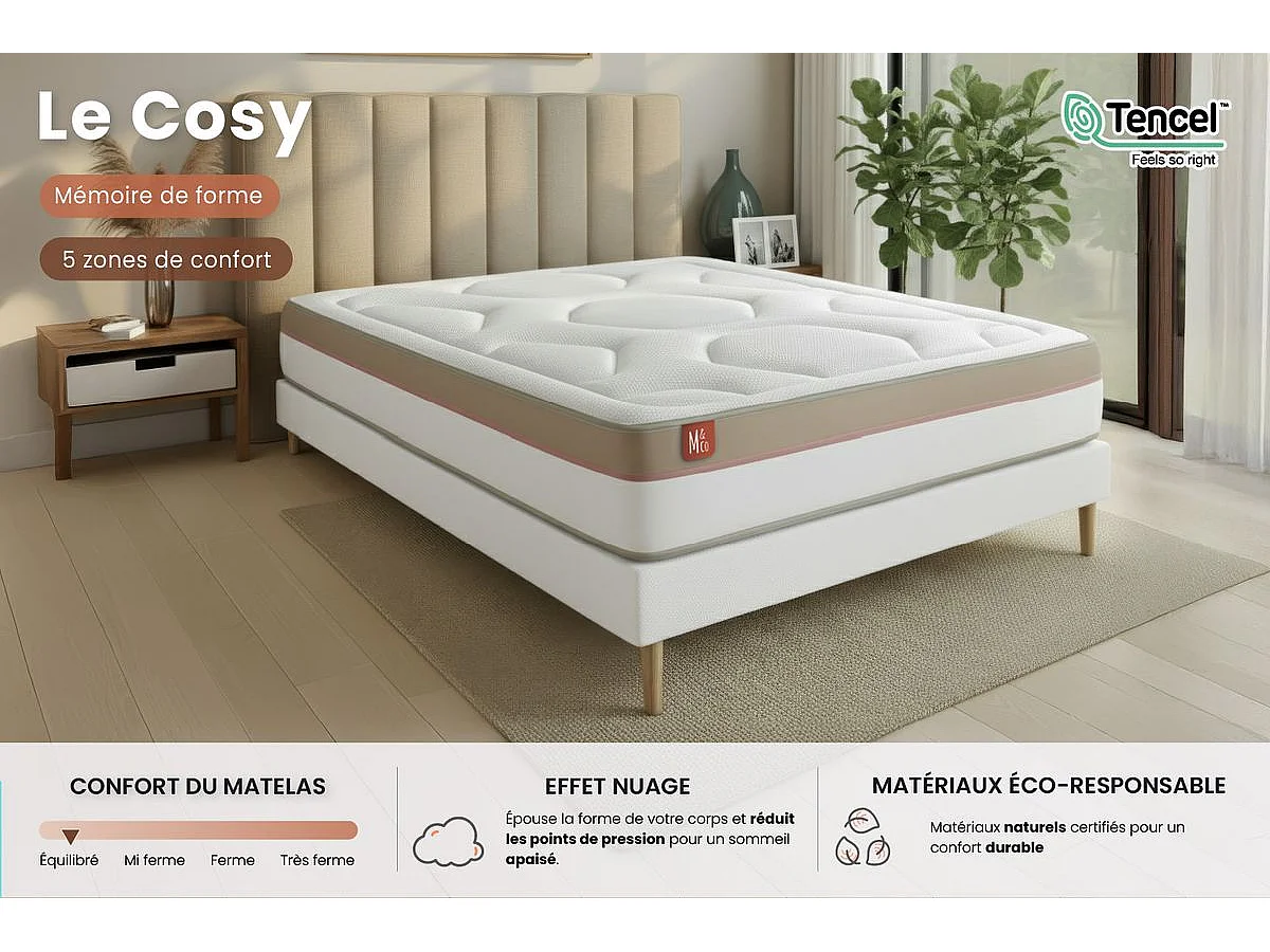 Matelas LE COSY 160x200cm Mémoire de forme 7 zones de confort - Ep. 30cm