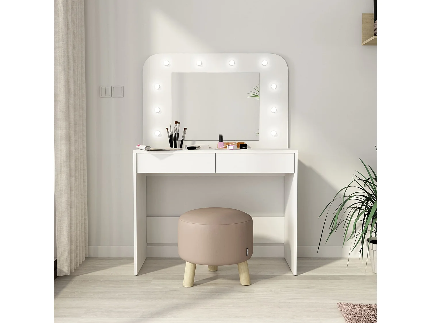 Coiffeuse enfant en bois blanc avec miroir et LED - CF9076