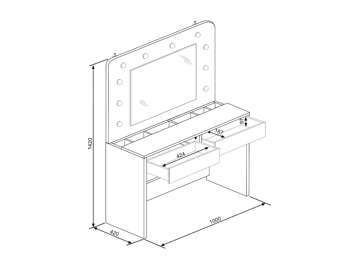 Coiffeuse enfant en bois blanc avec miroir et LED - CF9076