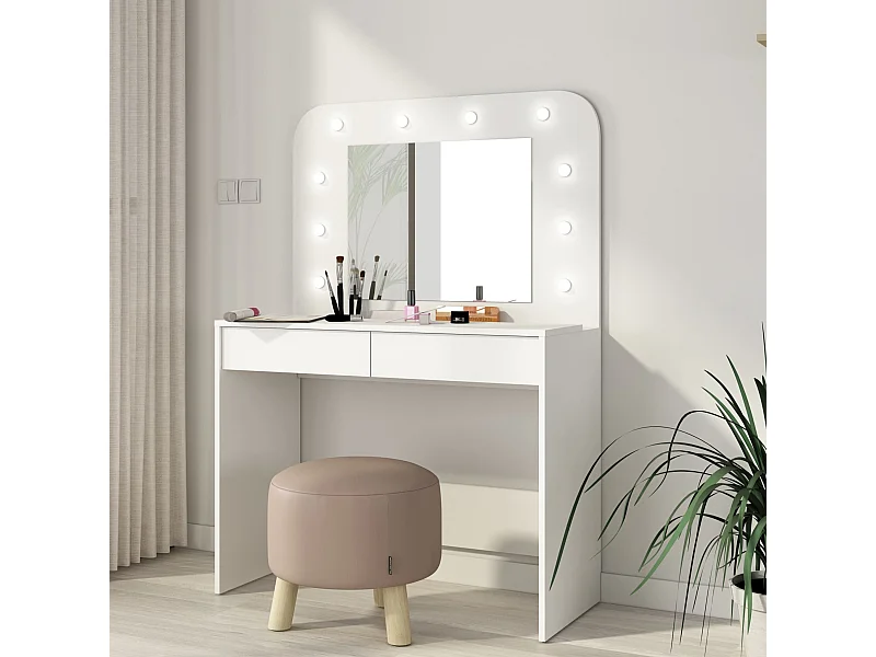 Coiffeuse enfant en bois blanc avec miroir et LED - CF9076