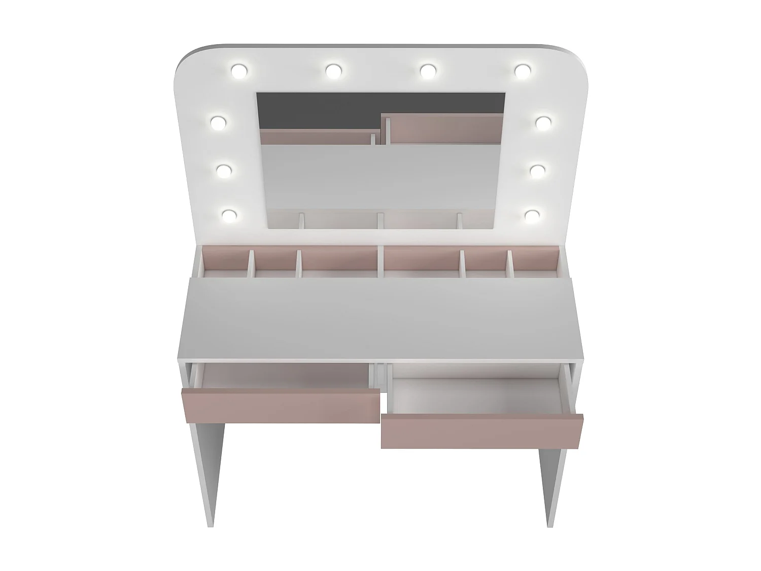 Coiffeuse enfant en bois blanc et rose avec miroir et LED - CF9076