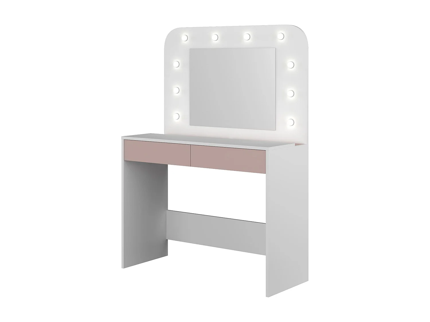 Coiffeuse enfant en bois blanc et rose avec miroir et LED - CF9076