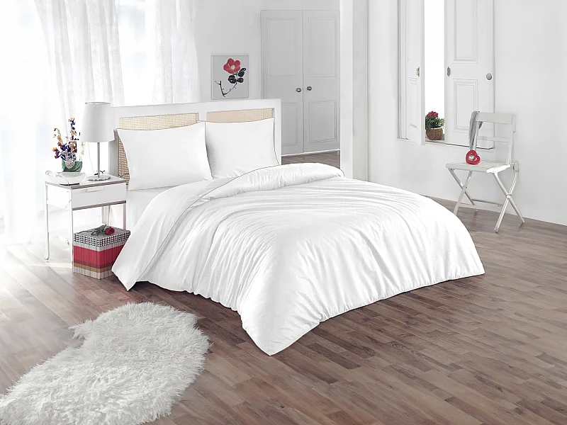 Bedlinnen In Perkal - Dekbedovertrek 220 X 240 Cm 2 Kussenslopen 63 X 63 Cm Wit Met Beige Bies Agami Van Palacio