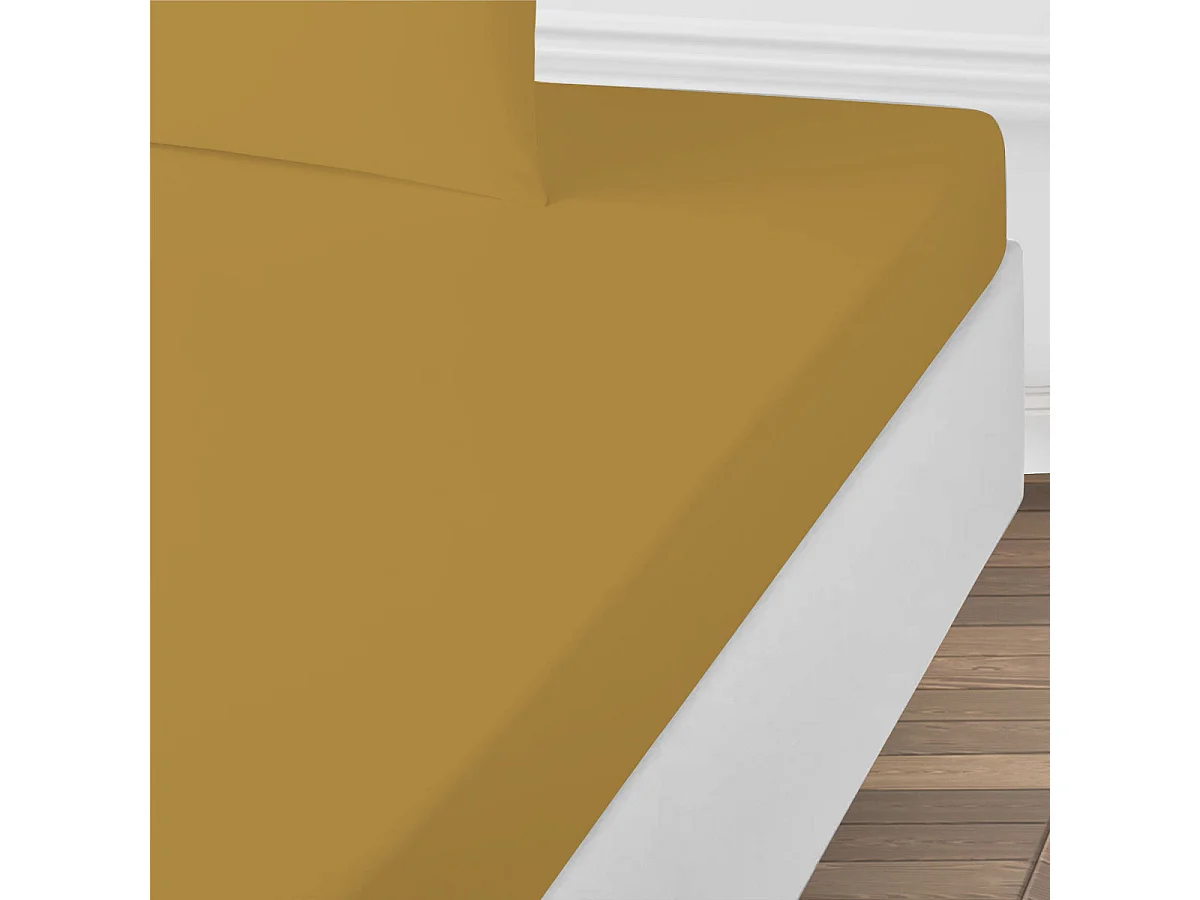 Drap housse uni en coton 57 fils miel 90x190cm