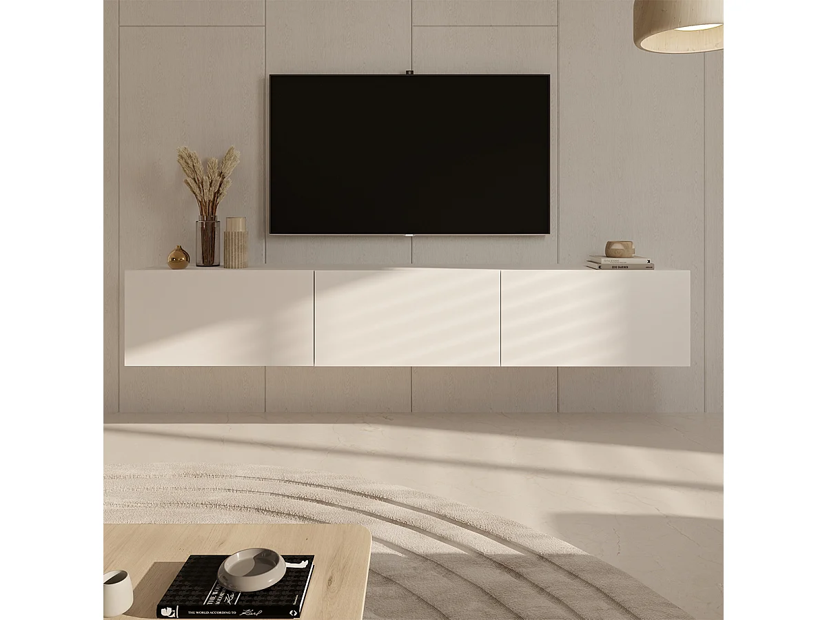Meuble TV mural 3 portes 180 cm Idao Blanc