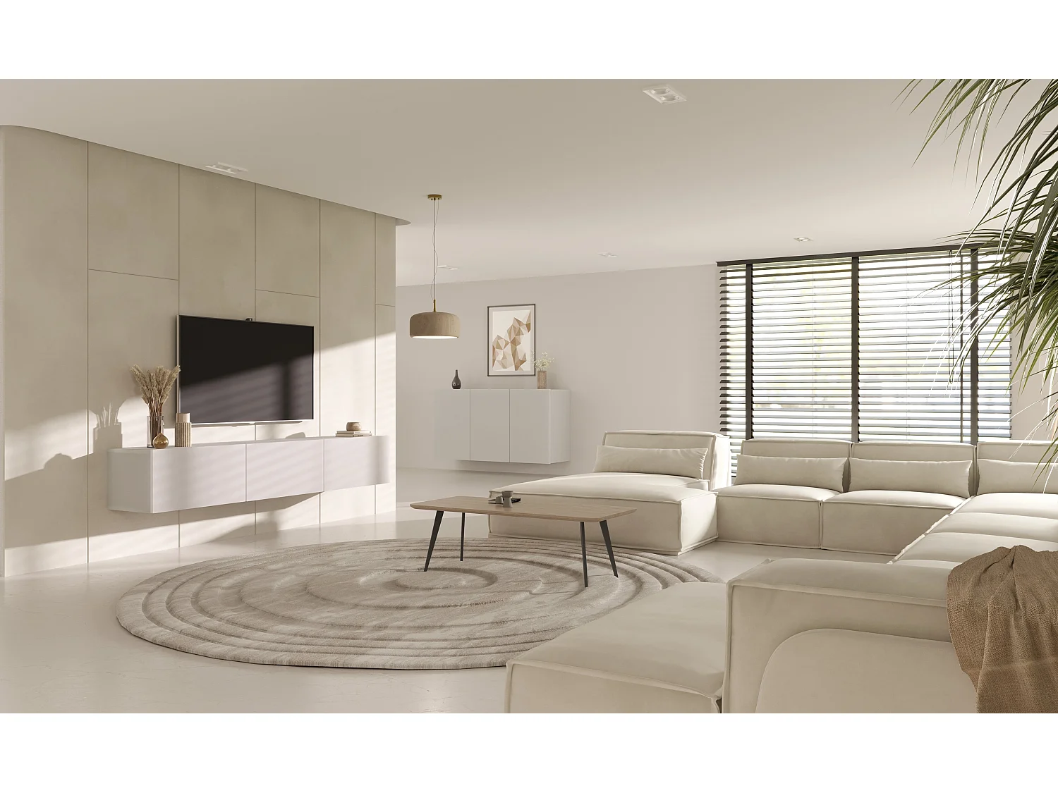 Meuble TV mural 3 portes 180 cm Idao Blanc