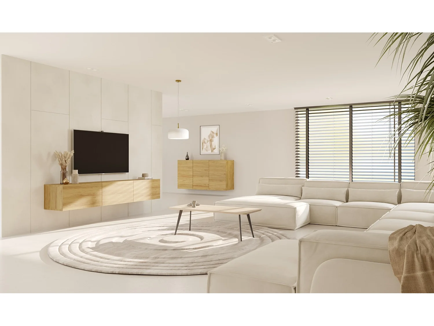 Idao Wood 3-deurs TV-element voor wandmontage, 180 cm