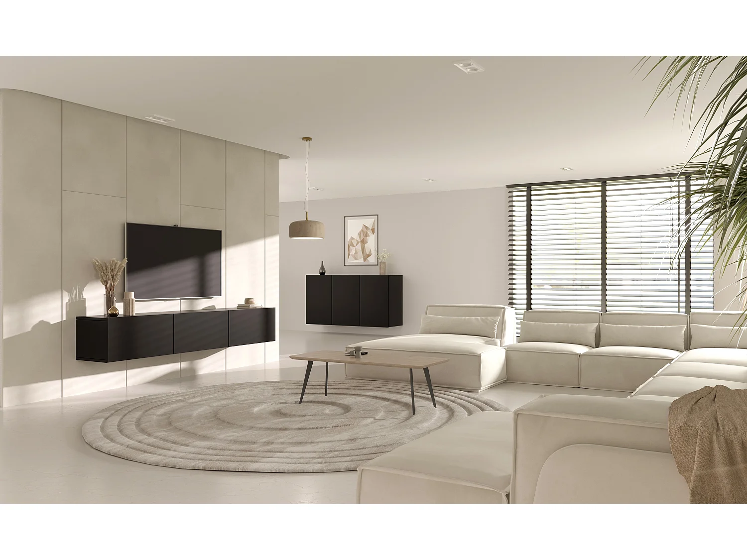 Idao 3-deurs wand TV-meubel 180 cm Zwart