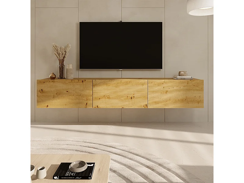 Mueble TV de pared 3 puertas 180 cm Idao Madera clara