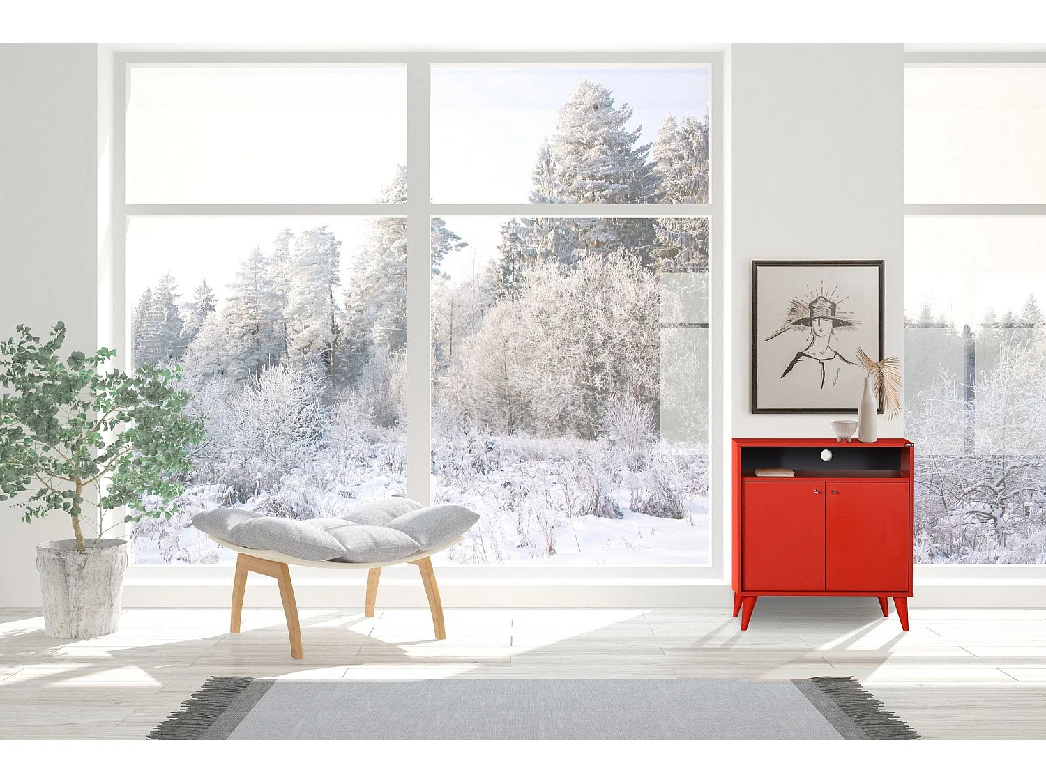 Aparador Kailua 2037, Rojo, 79x73x42cm, Aglomerado laminado