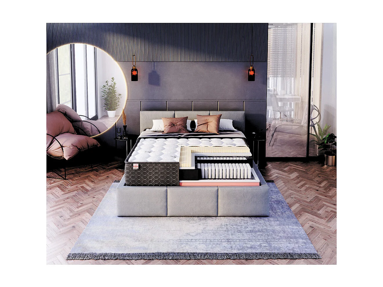 Matelas  COMFORTEO - Mémoire de Forme - Latex - Ressort ensaché - Epaisseur 25 cm -