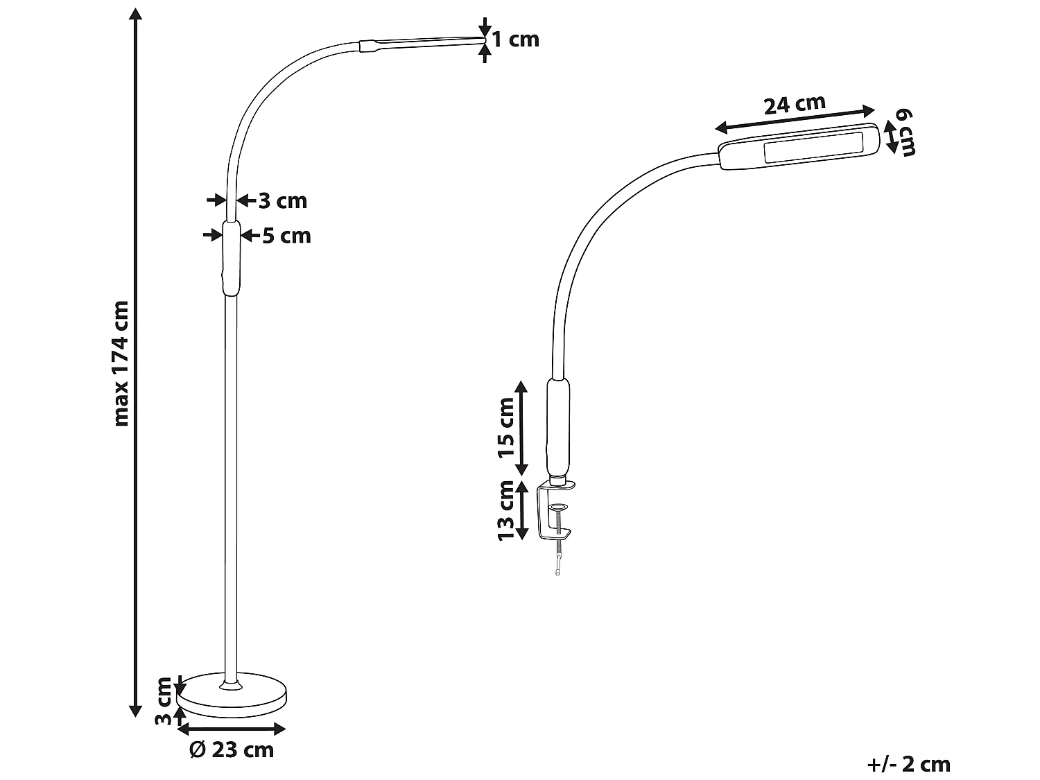 Lampadaire et lampe à pince LED modulable APUS Avec variateur Métal Noir