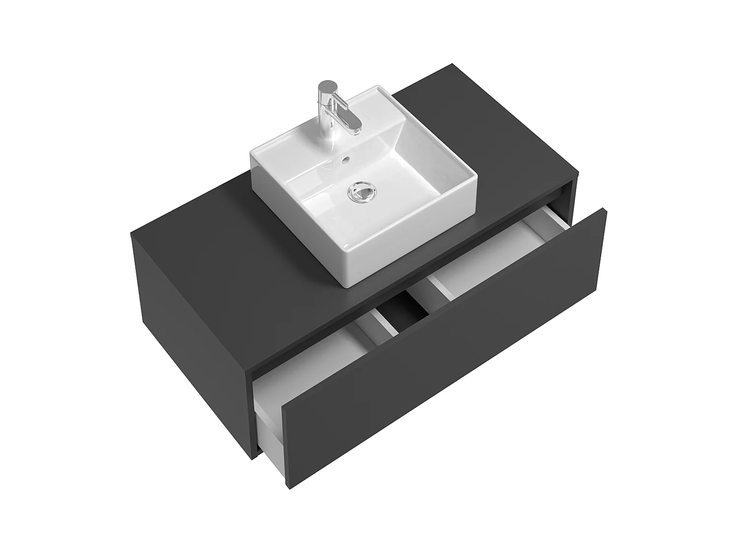 Antracietgrijs hangend badkamermeubel met enkele wastafel - 94 cm - TEANA II