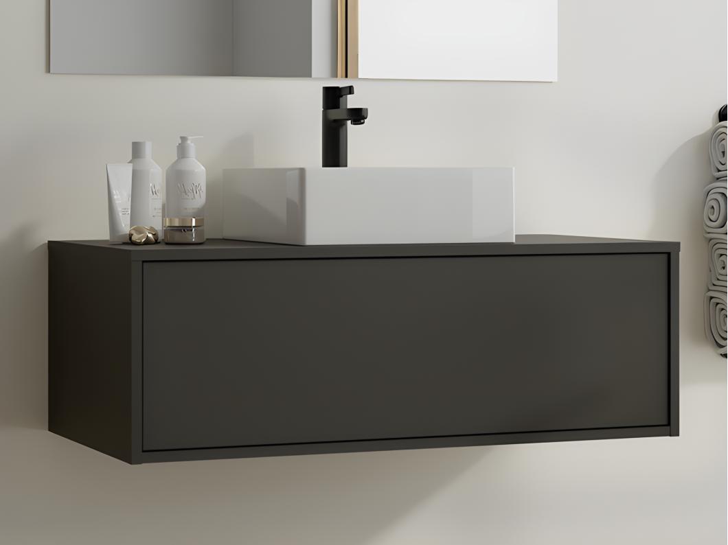 Szafka łazienkowa podwieszana antracytowa z pojedynczą umywalką - 94 cm - TEANA II
