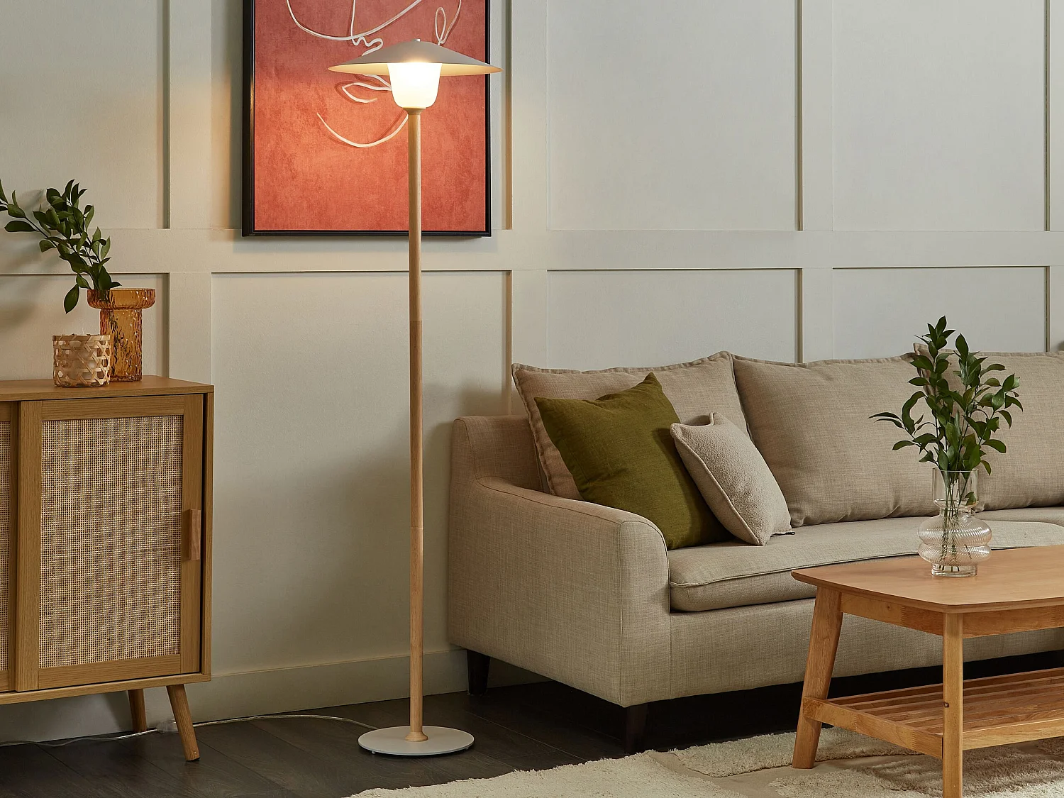 Lampada da pavimento MOPPY Legno di quercia Bianco