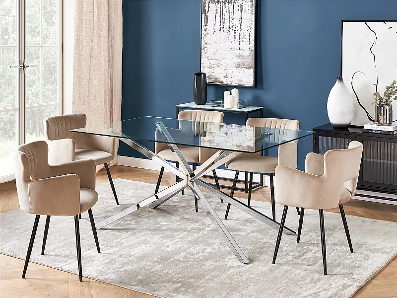 Eettafel CORA Zilver 160 cm 90 cm Veiligheidsglas