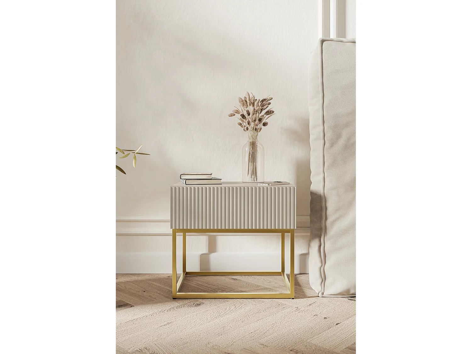 Comodino - 50 cm - taupe (grigio-beige) con gambe dorate - VELDIO