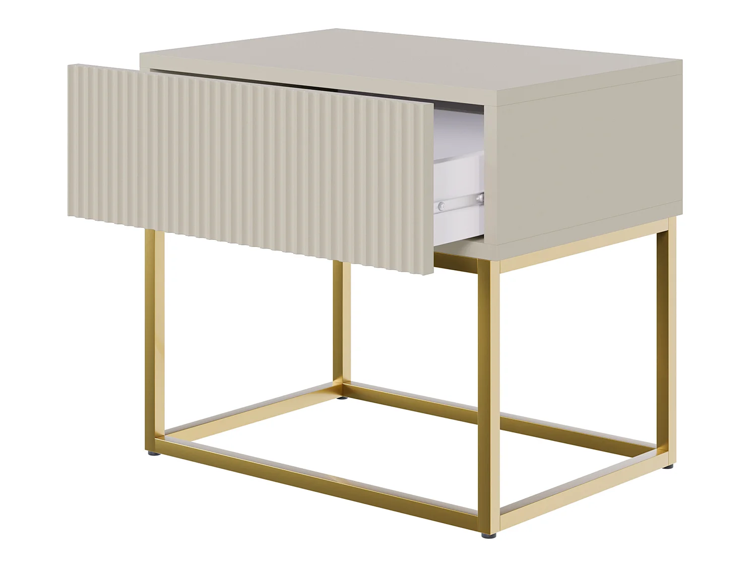 Mesita de noche con cajón - 50 cm - gris beige taupe con pies de metal dorado - VELDIO