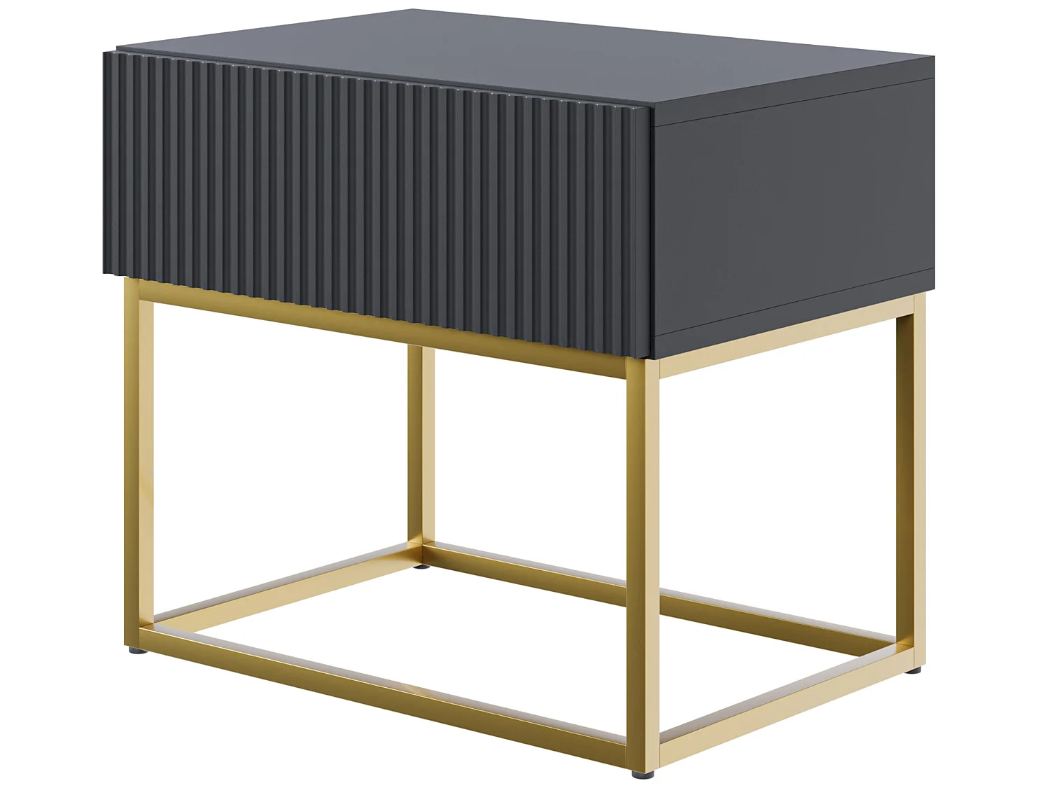 Nachttisch mit Schublade - 50 cm - Schwarz mit goldenem Metallgestell - VELDIO