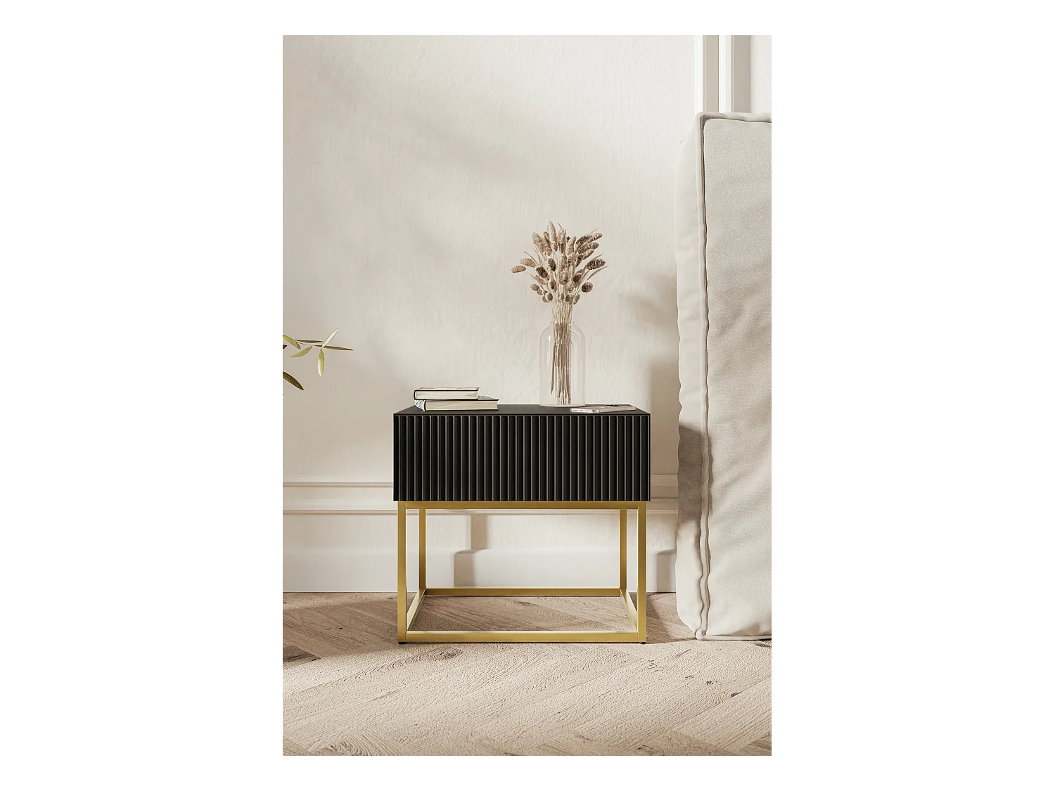 Nachtkastje - 50 cm - zwart met gouden poten - VELDIO