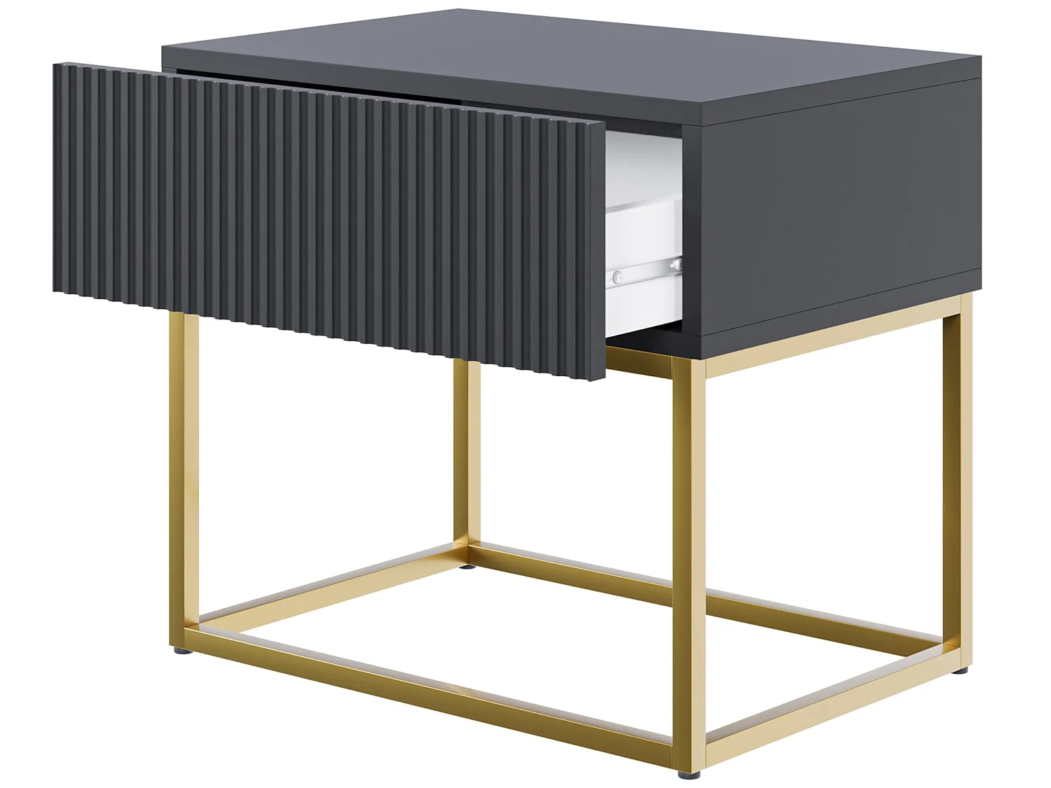 Mesita de noche con cajón - 50cm - negra con patas de metal dorado - VELDIO