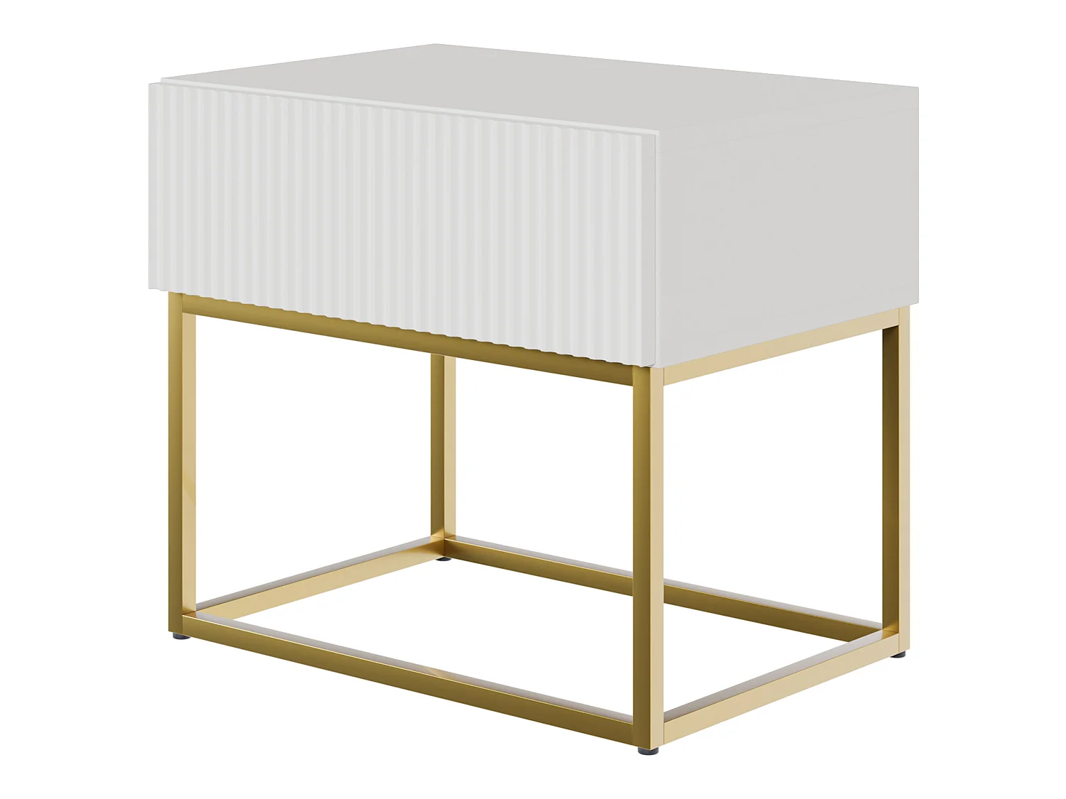 Nachttisch mit Schublade 50 cm - Weiß mit goldenem Metallgestell - VELDIO