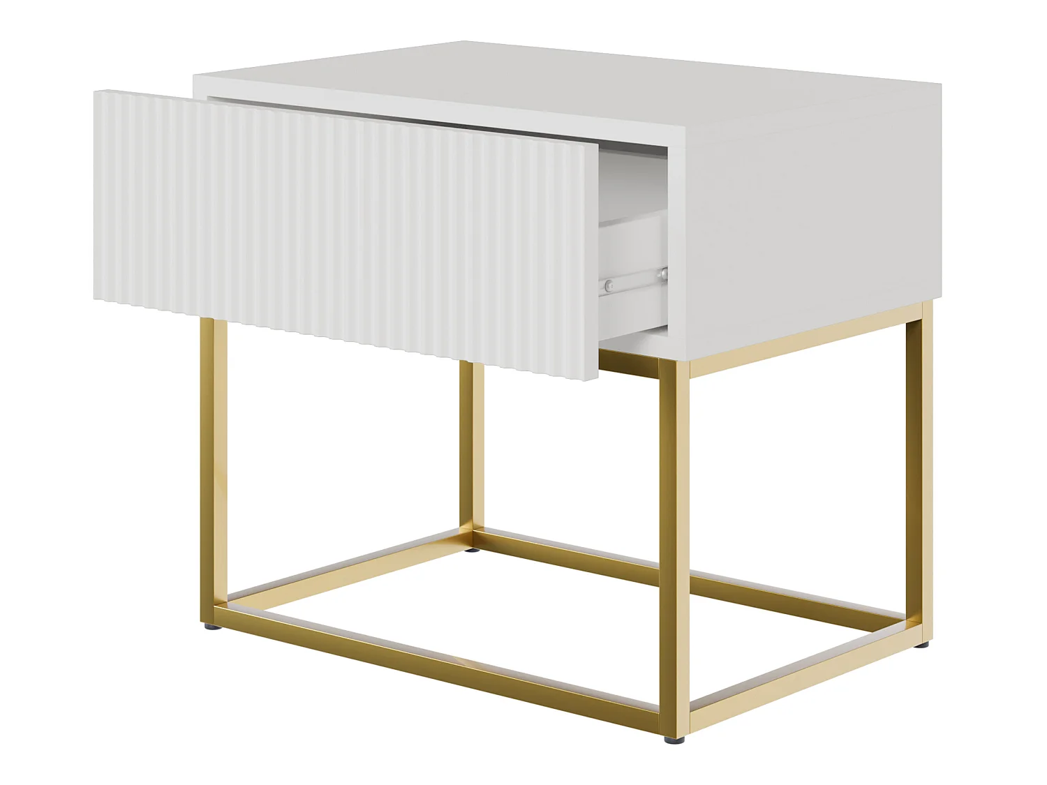 Nachttisch mit Schublade 50 cm - Weiß mit goldenem Metallgestell - VELDIO