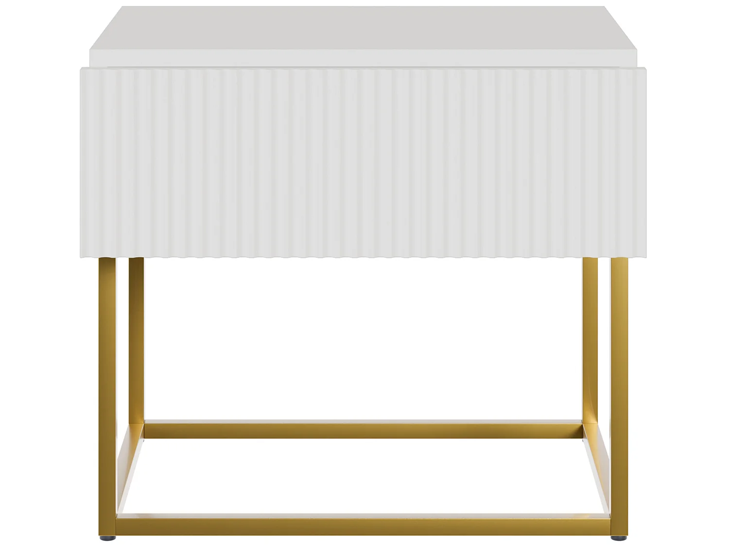 Table de chevet - 50 cm - blanc avec pieds dorés - VELDIO