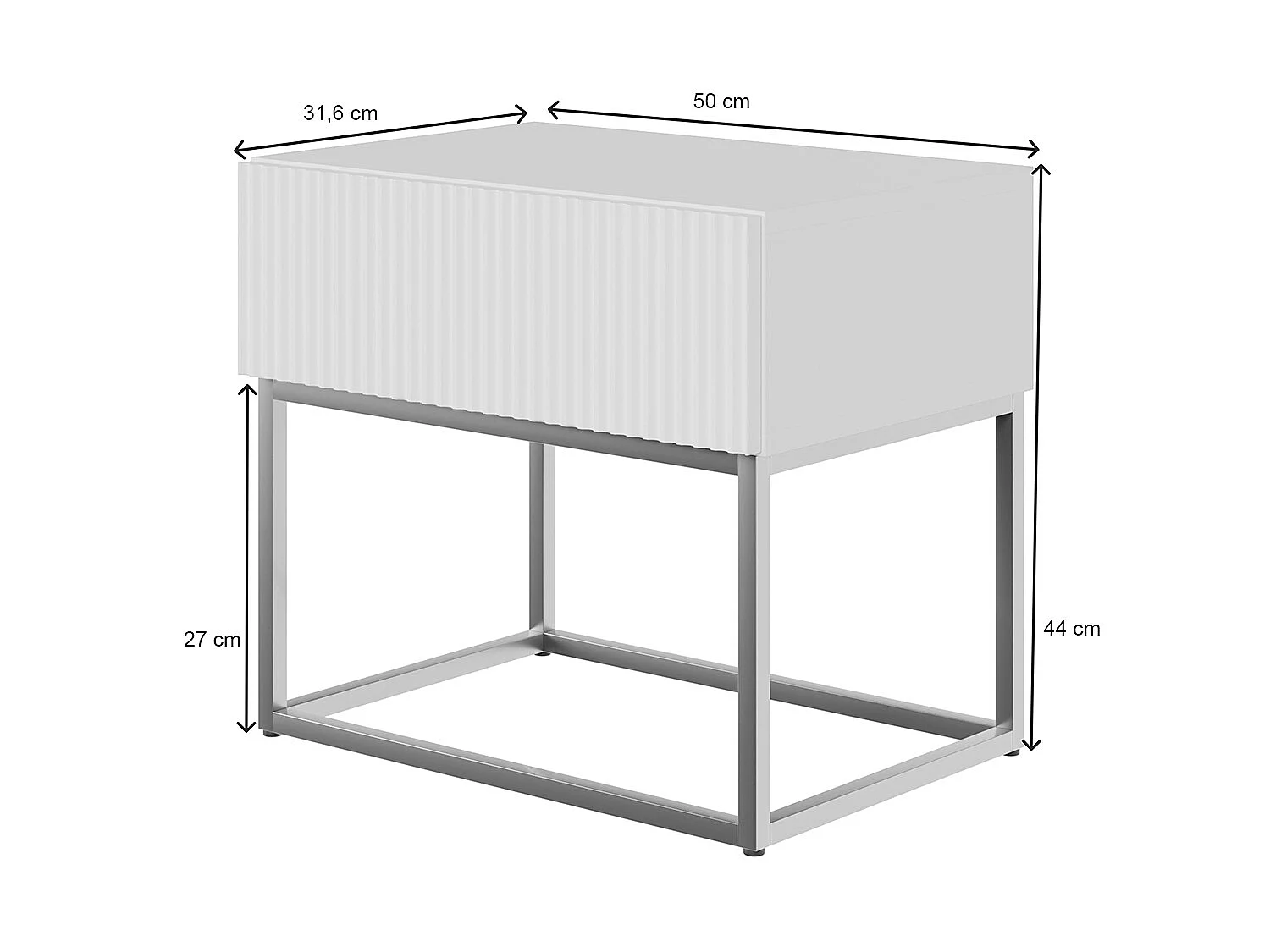 Table de chevet - 50 cm - blanc avec pieds dorés - VELDIO