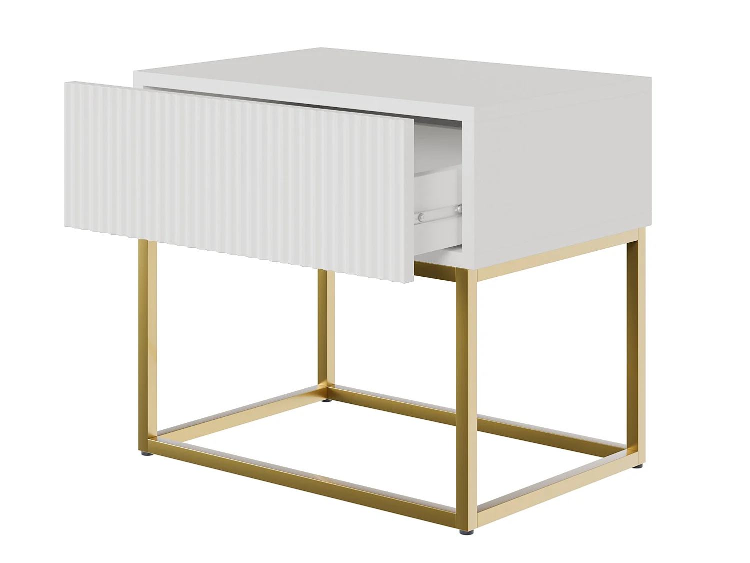 Table de chevet - 50 cm - blanc avec pieds dorés - VELDIO