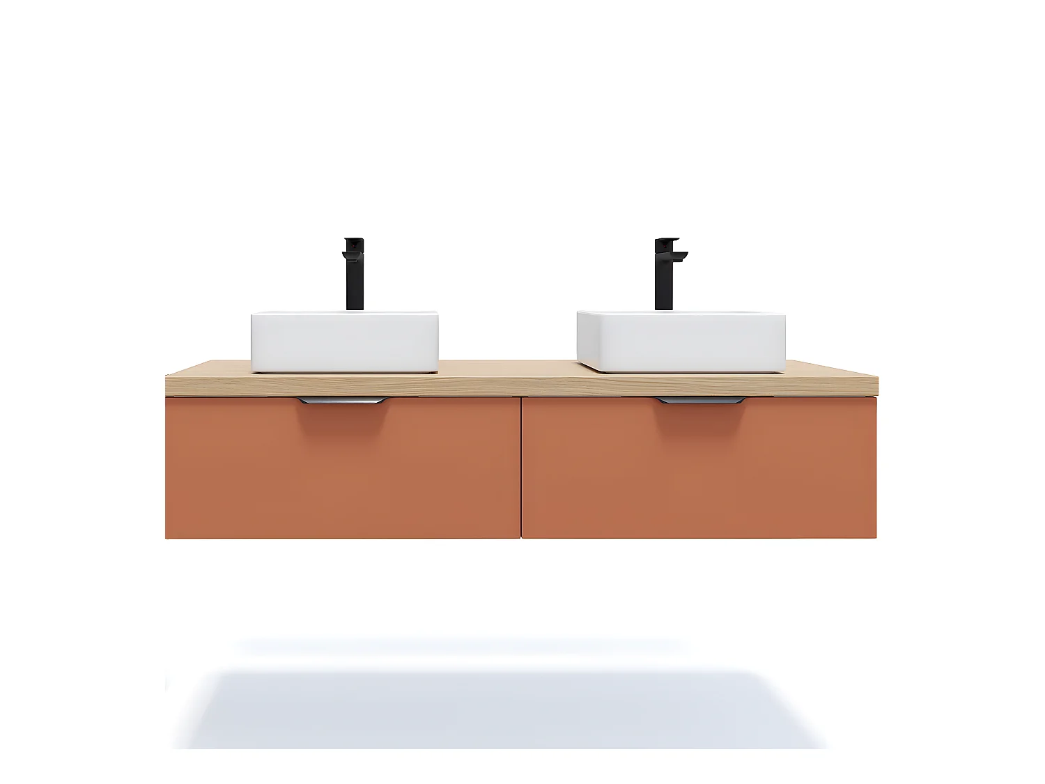 Meuble de salle de bain suspendu 2 vasques à poser 140cm 2 tiroirs Terracotta - Soho