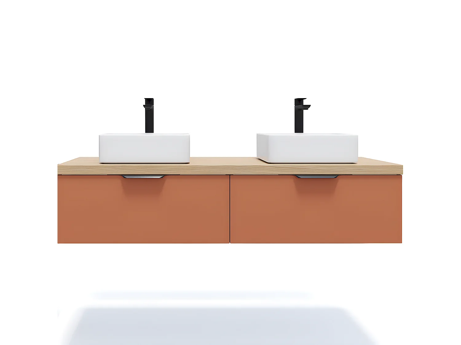 Meuble de salle de bain suspendu 2 vasques à poser 140cm 2 tiroirs Terracotta - Soho