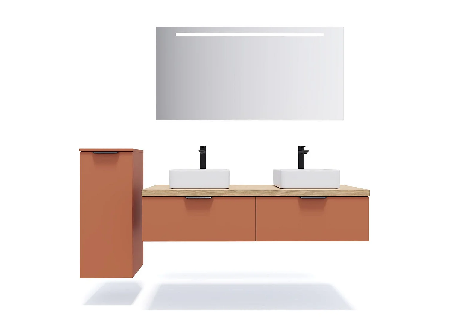 Meuble de salle de bain suspendu 2 vasques à poser 140cm 2 tiroirs Terracotta - Soho