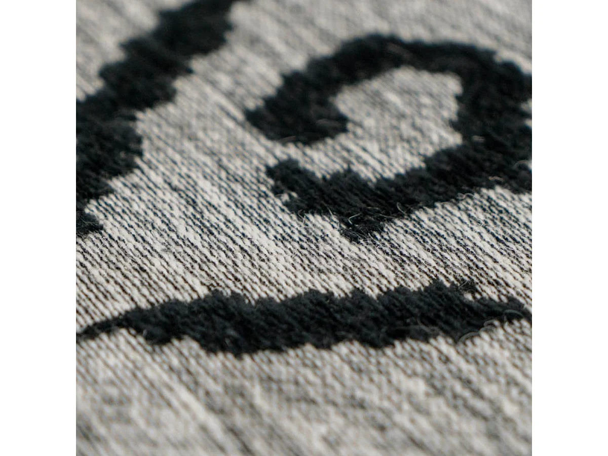 Tapis kilim 80x150 rectangle fait à la main en coton gris et noir BERYLE