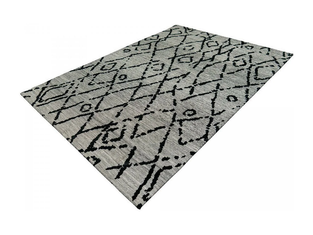 Tapis kilim 80x150 rectangle fait à la main en coton gris et noir BERYLE