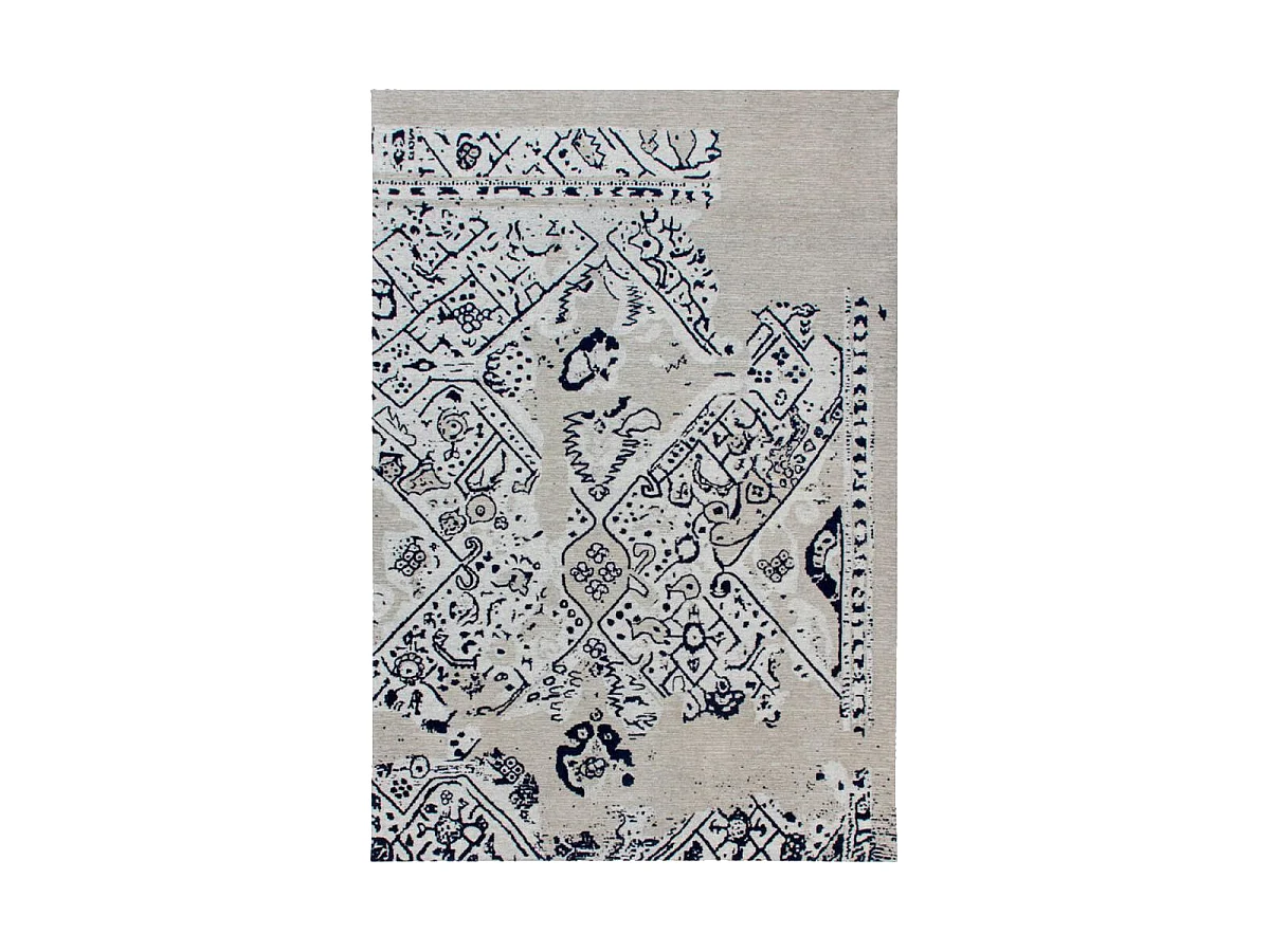 Tapis kilim 155x230 rectangle fait à la main en coton gris et bleu