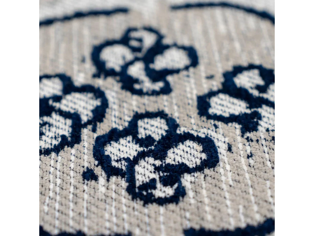 Tapis kilim 155x230 rectangle fait à la main en coton gris et bleu