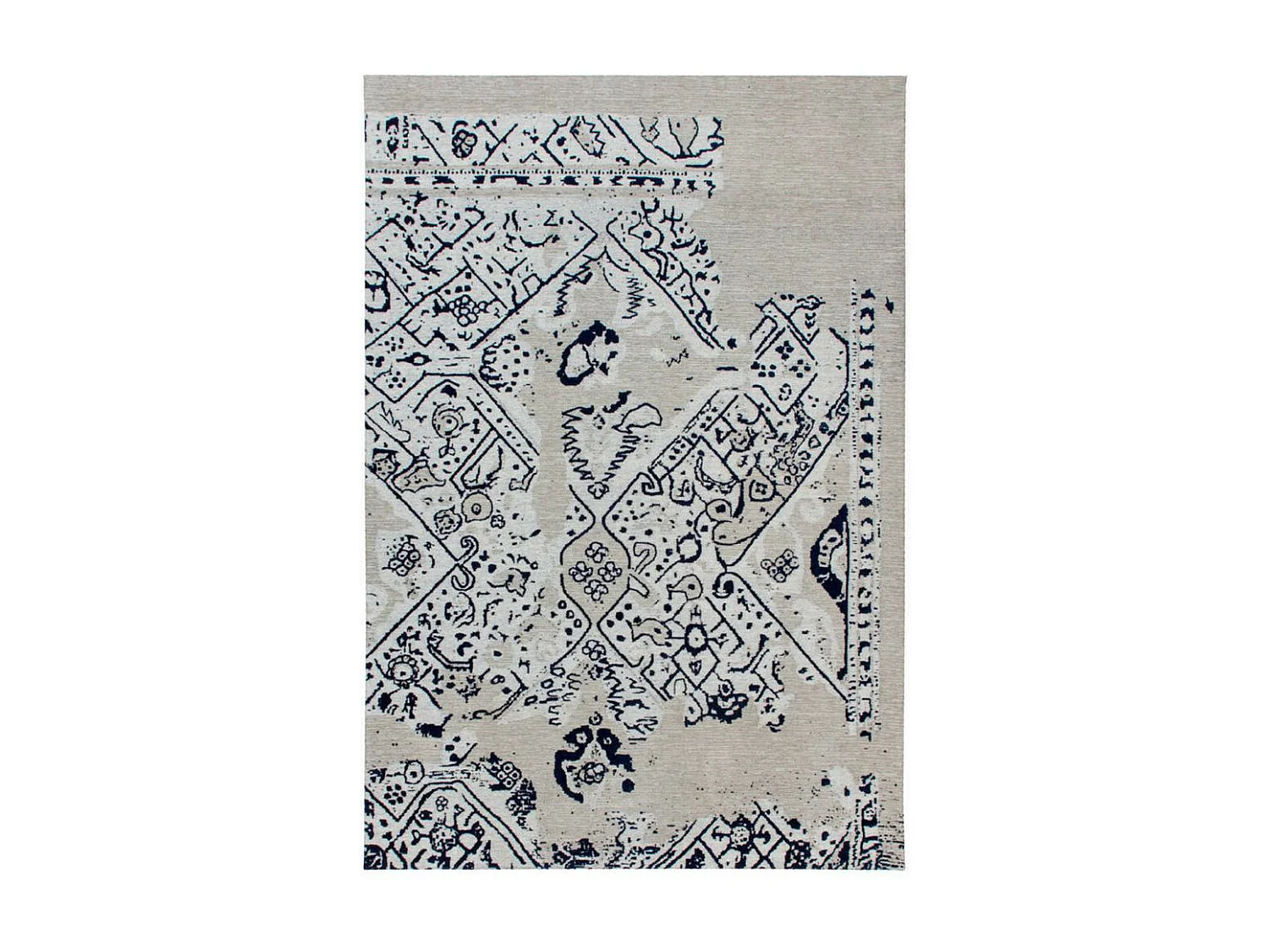 Tapis kilim 155x230 rectangle fait à la main en coton gris et bleu