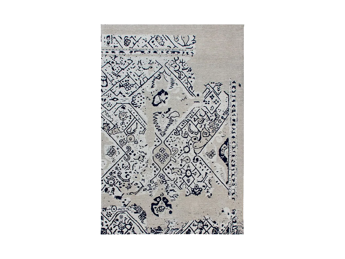 Tapis kilim 155x230 rectangle fait à la main en coton gris et bleu