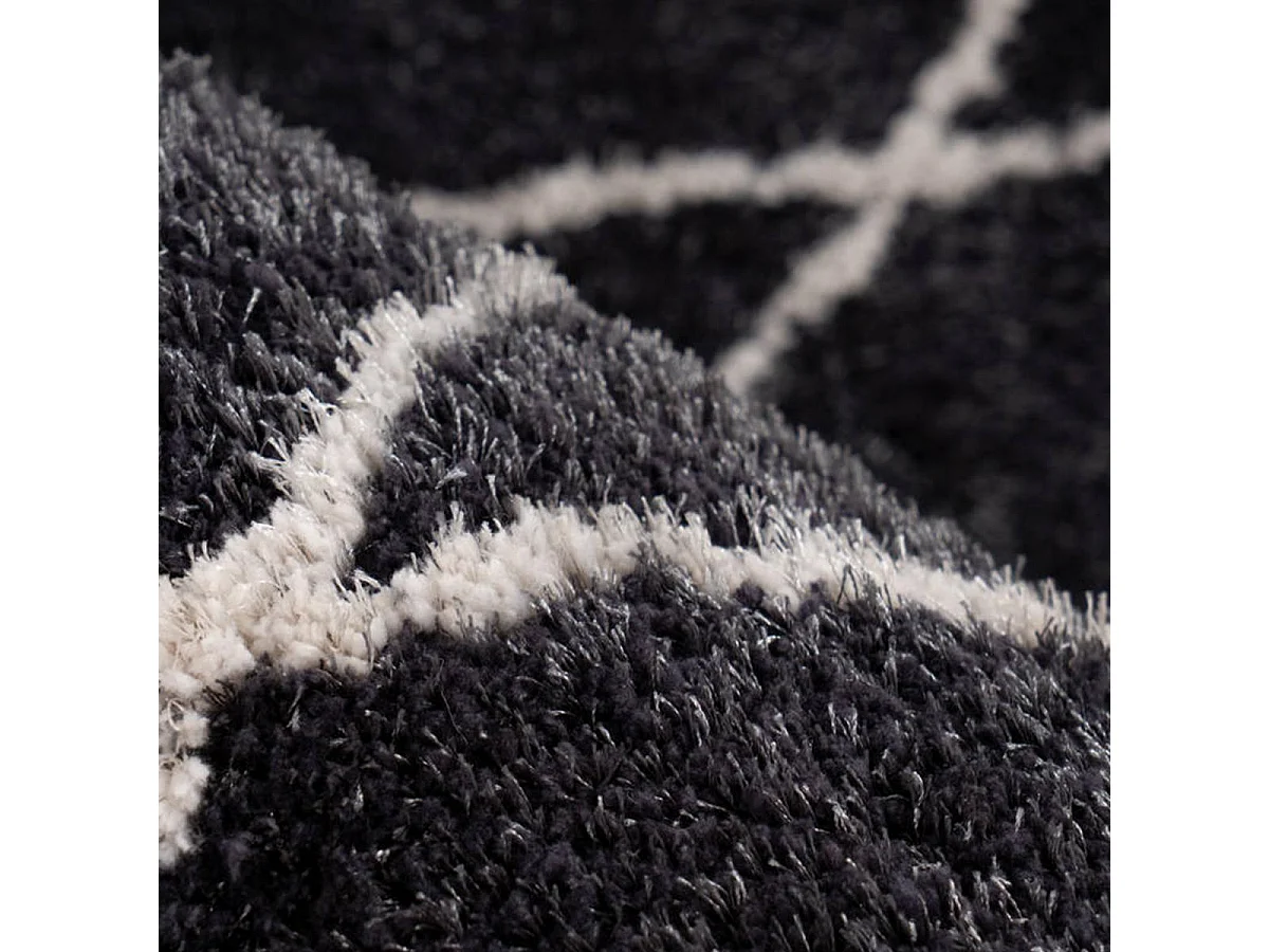 Tapis berbère 80x150 tissé motif ethnic BERBIOU noir et blanc