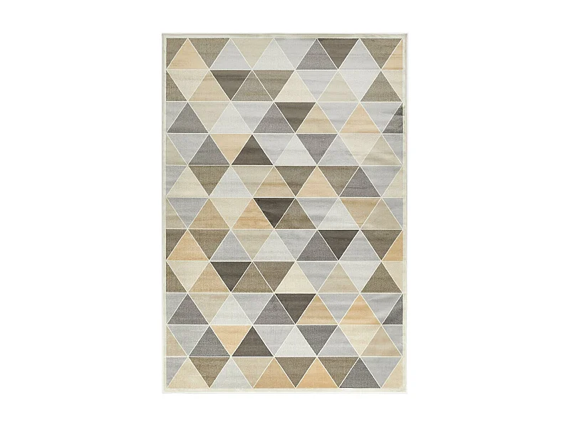 tapis salon 160x230 tissé en laine beige rectangle motif géométrique TRIA