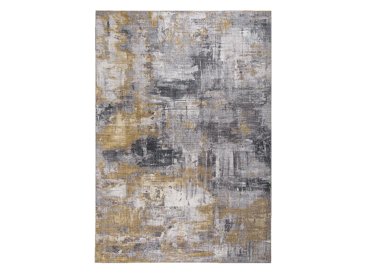 tapis chambre 120x170 tissé gris et jaune rectangle motif faux uni NIKOL