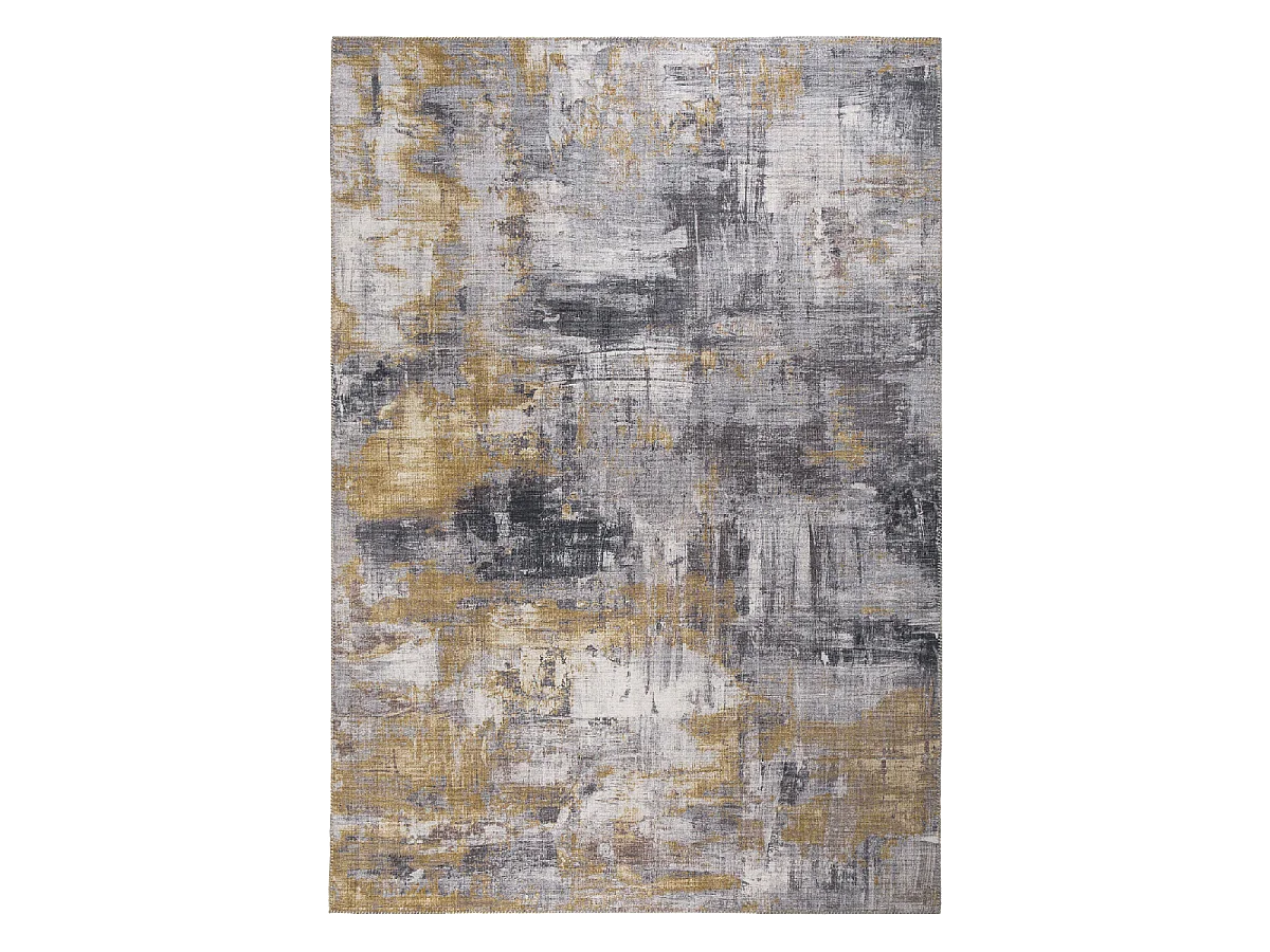 tapis chambre 120x170 tissé gris et jaune rectangle motif faux uni NIKOL