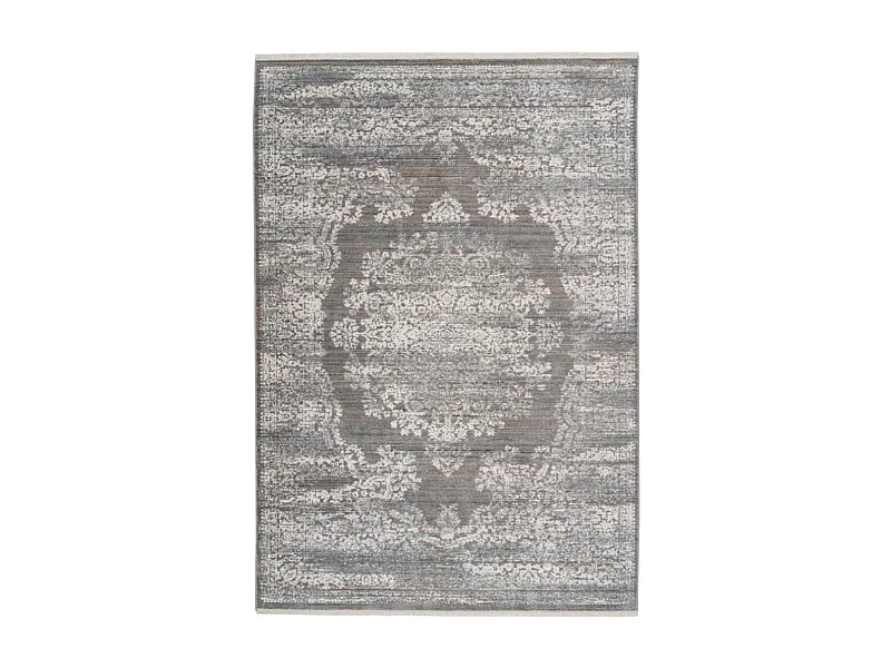 tapis salon 160x230 tissé gris rectangle motif oriental MEDALLIA