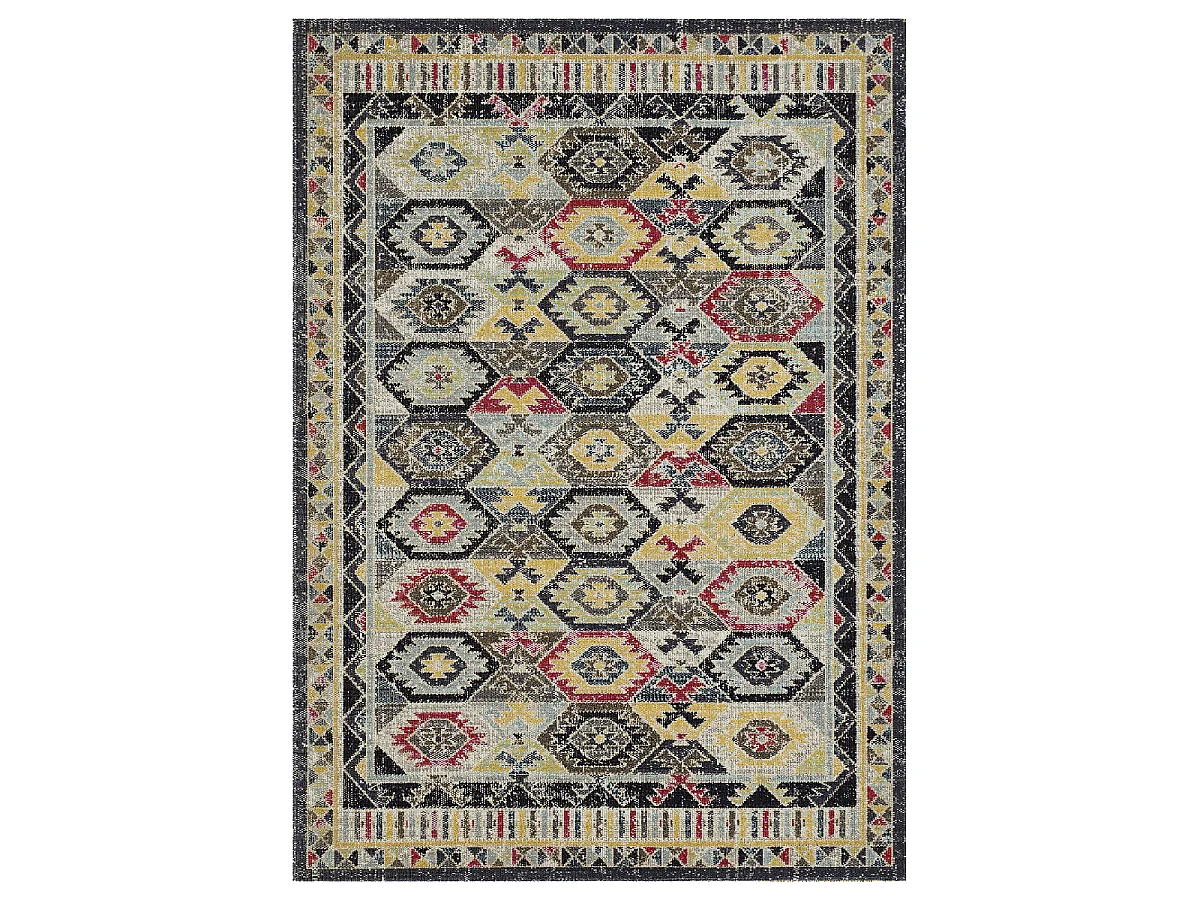 tapis chambre 120x170 tissé gris et bleu rectangle motif oriental JOKI