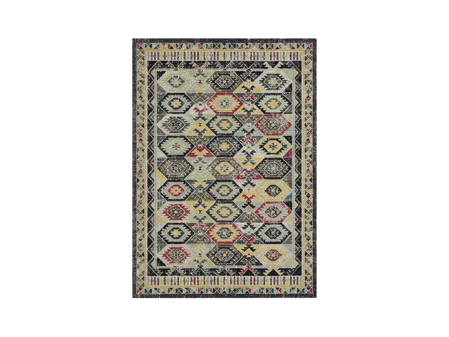 tapis chambre 120x170 tissé gris et bleu rectangle motif oriental JOKI