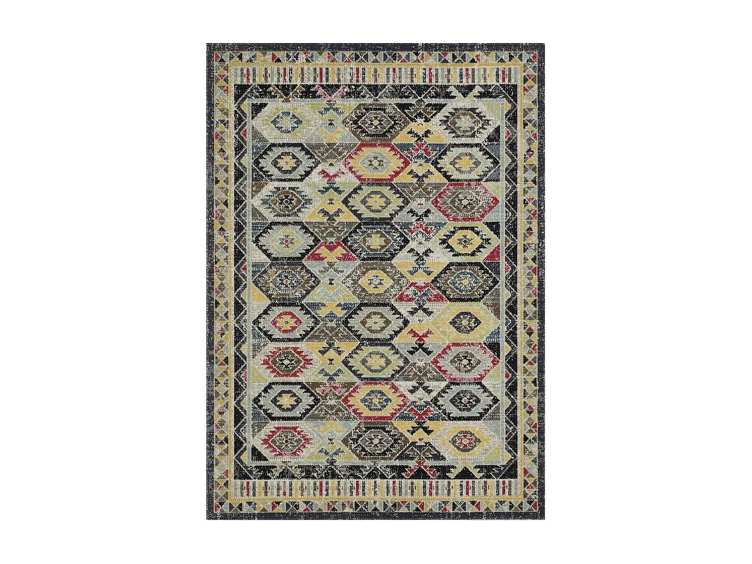 tapis chambre 120x170 tissé gris et bleu rectangle motif oriental JOKI