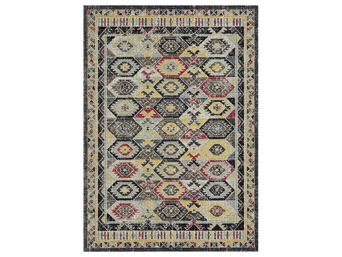 tapis chambre 120x170 tissé gris et bleu rectangle motif oriental JOKI