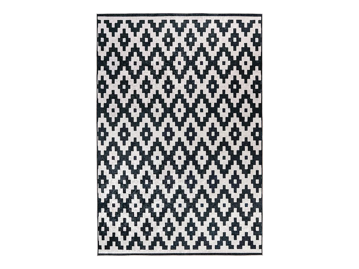 tapis chambre 120x170 tissé noir et blanc rectangle motif scandinave HUTANI