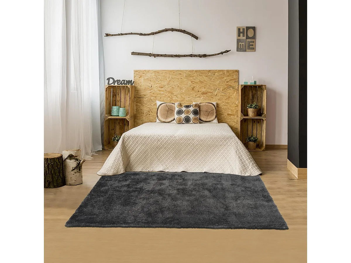 Tapis longs poils shaggy 80x150 rectangle tufté anthracite motif uni BULUT
